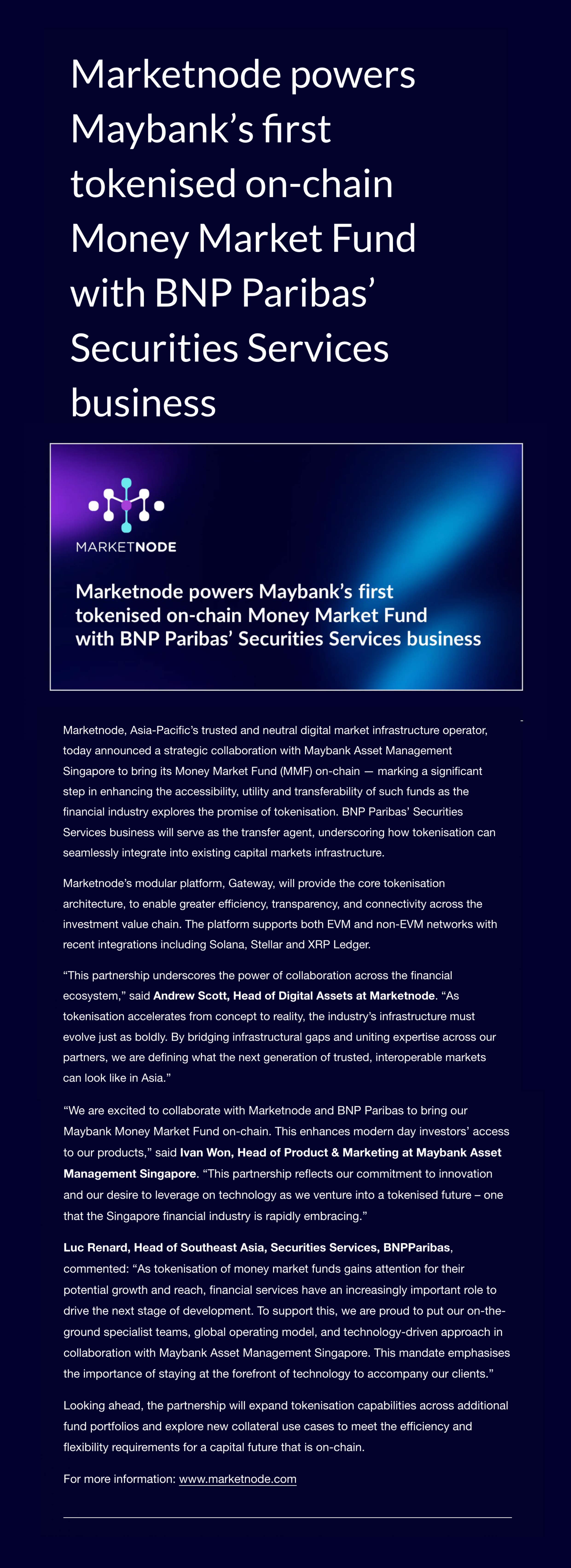 Marketnode powers Maybank’s first tokenised on-chain Money Market Fund ...